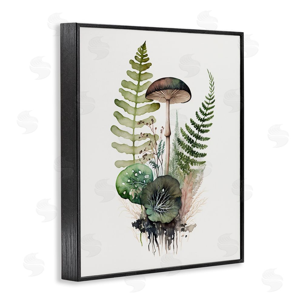 Petal Prints Design Mushroom & Ferns Nature Black Framed Giclee Wall Art Print