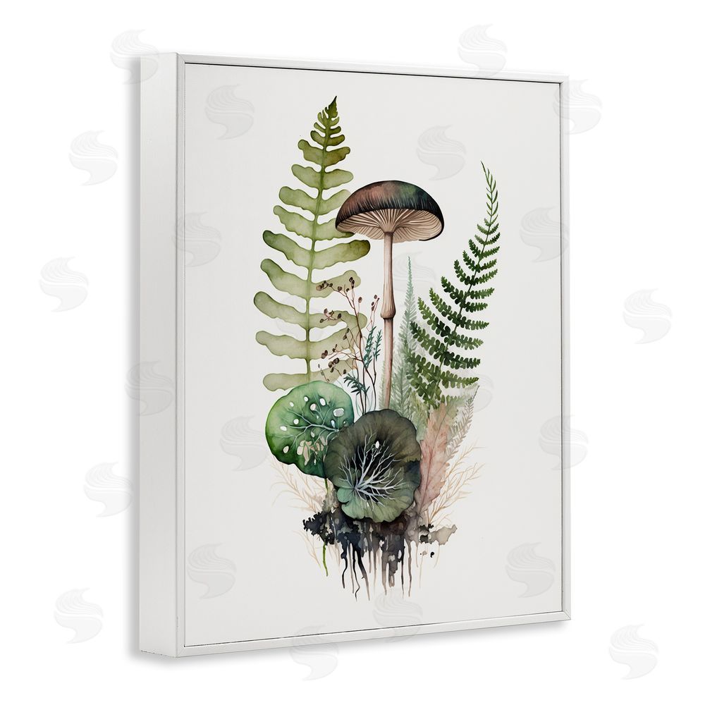 Petal Prints Design Mushroom & Ferns Nature White Framed Giclee Wall Art Print