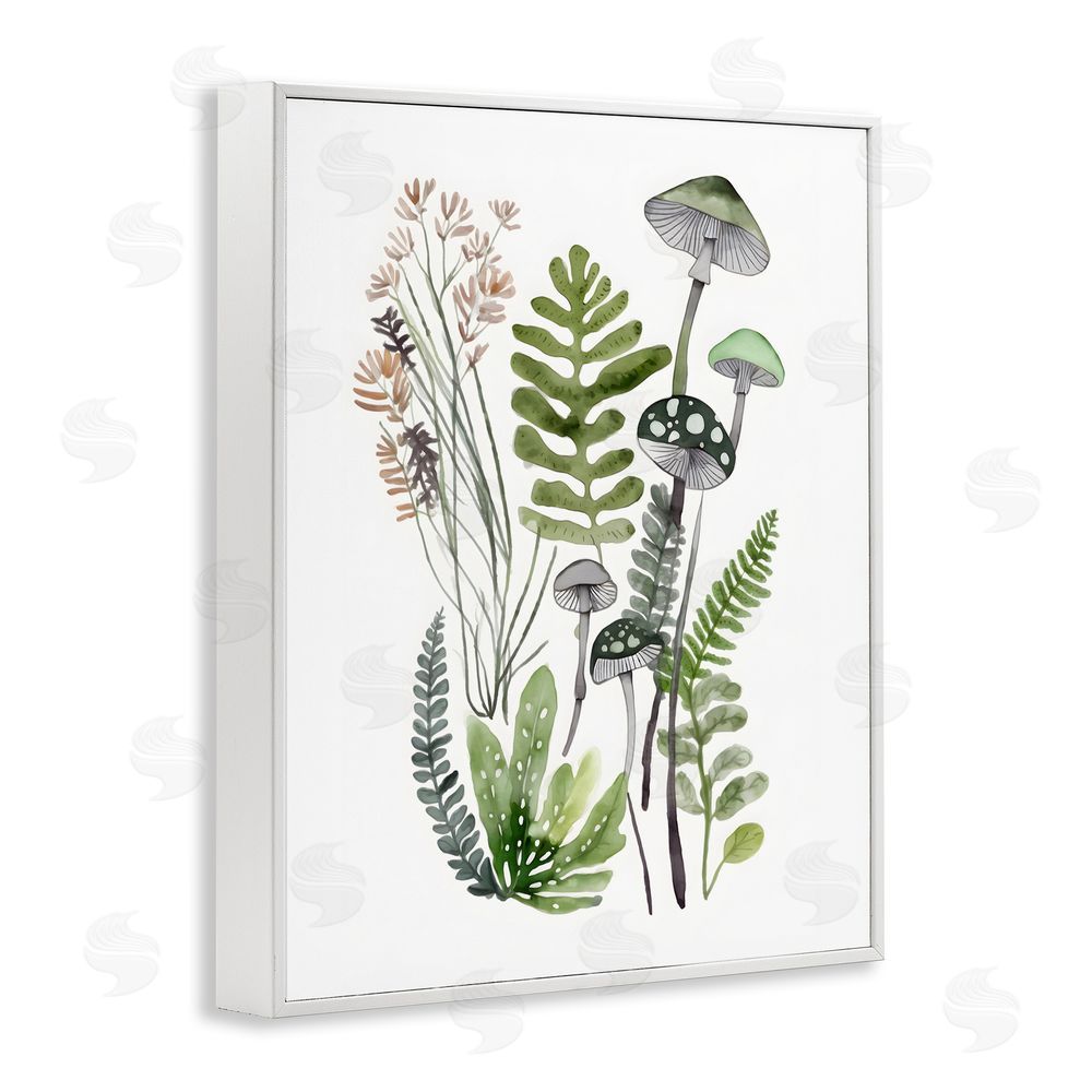 Petal Prints Design Green Mushroom Botanicals White Framed Giclee Wall Art Print