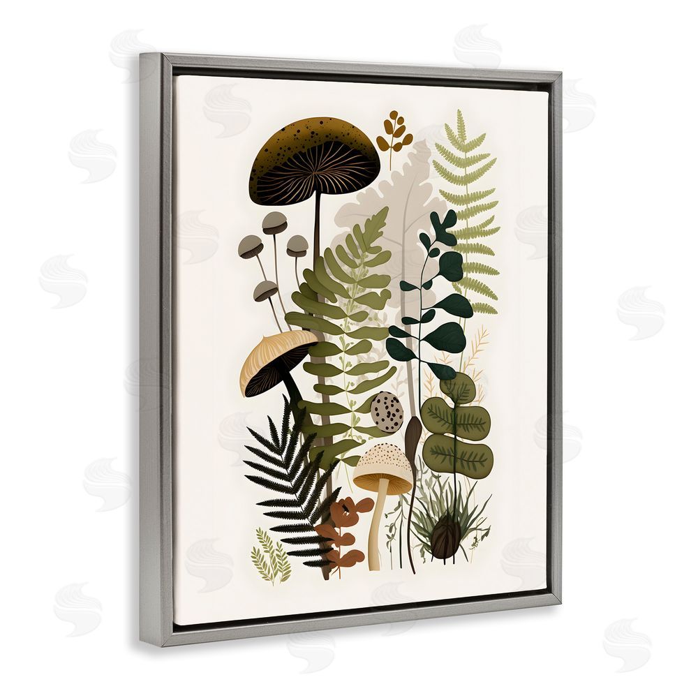 Petal Prints Design Mixed Earthy Botanicals Grey Floating Frame Canvas Wall Art Print