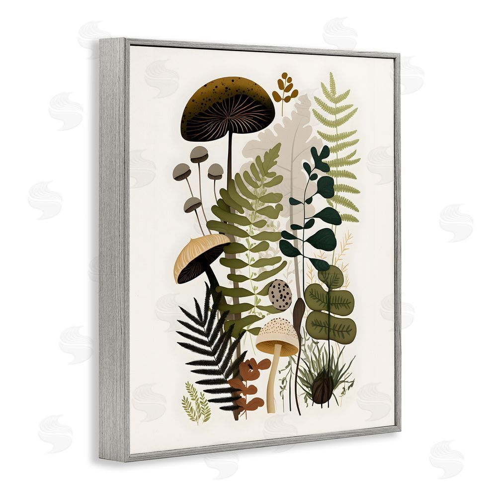 Petal Prints Design Mixed Earthy Botanicals Gray Framed Giclee Wall Art Print