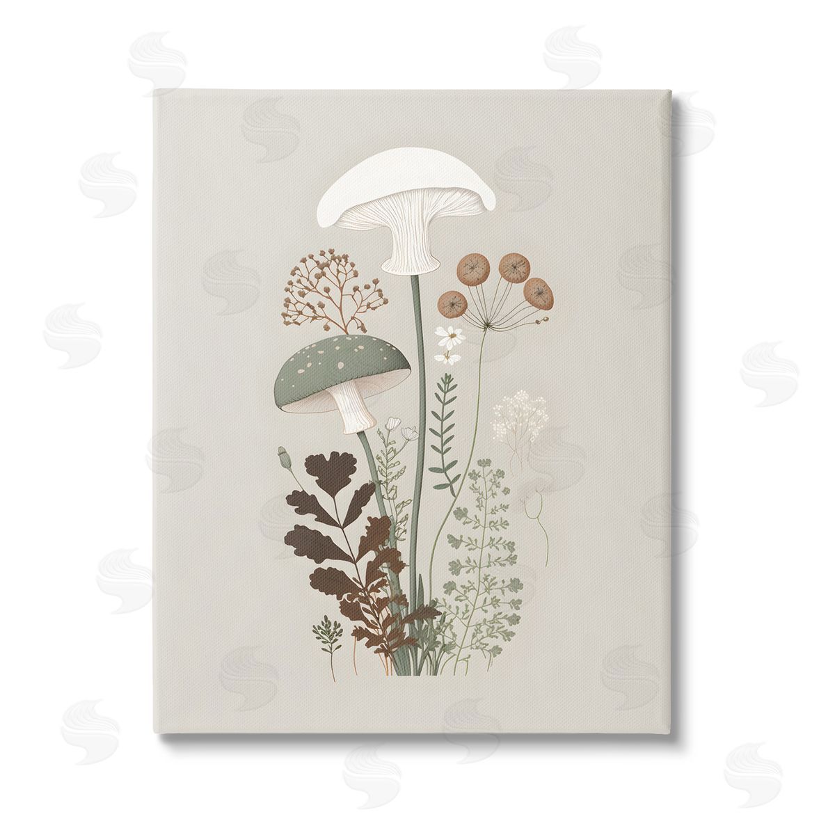 Petal Prints Design Soft Mushrooms on Grey Stretched Canvas Wall Art Print