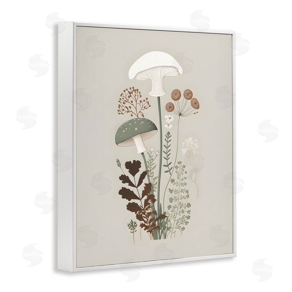Petal Prints Design Soft Mushrooms on Grey White Framed Giclee Wall Art Print