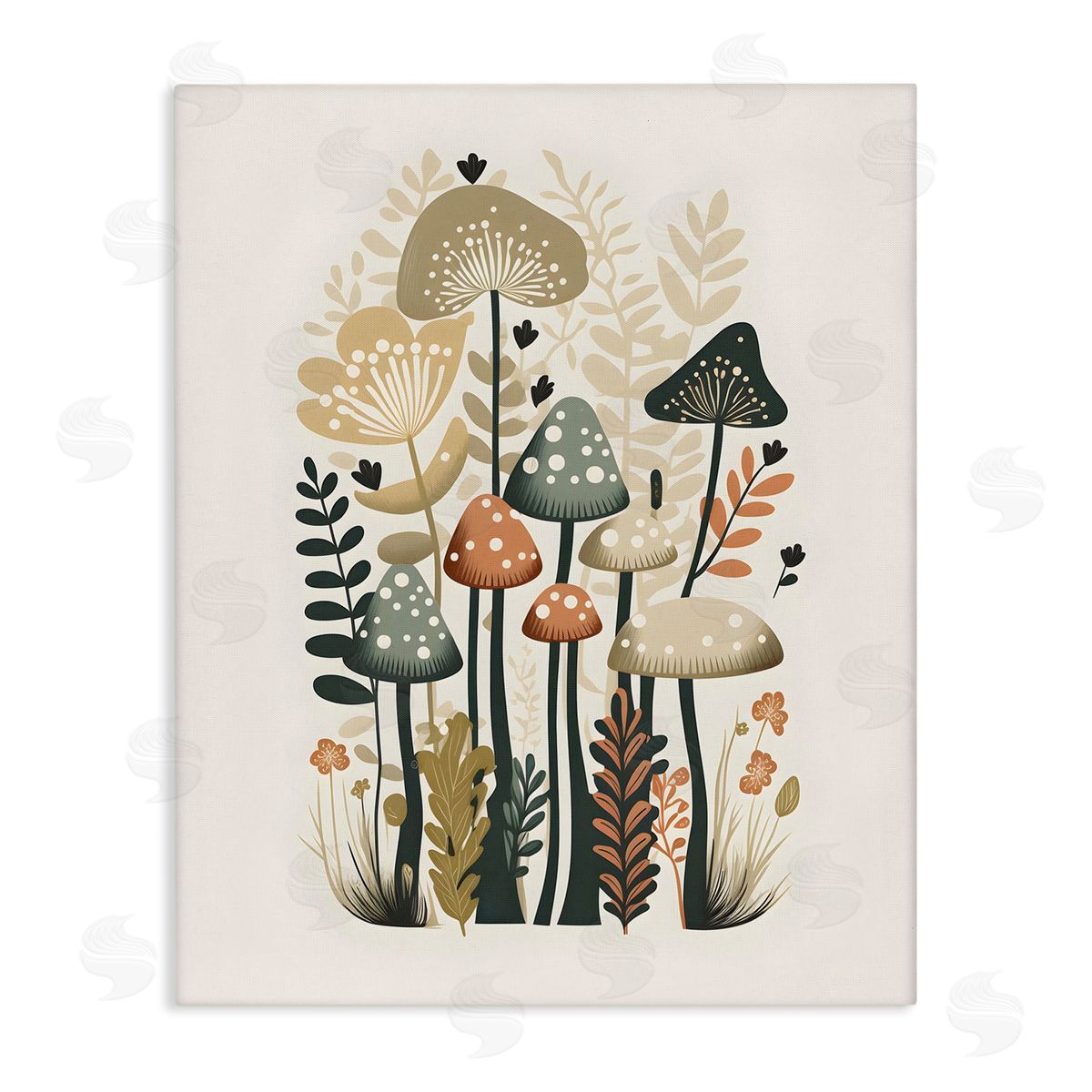 Petal Prints Design Whimsical Mushroom Botanicals Stretched Canvas Wall Art Print