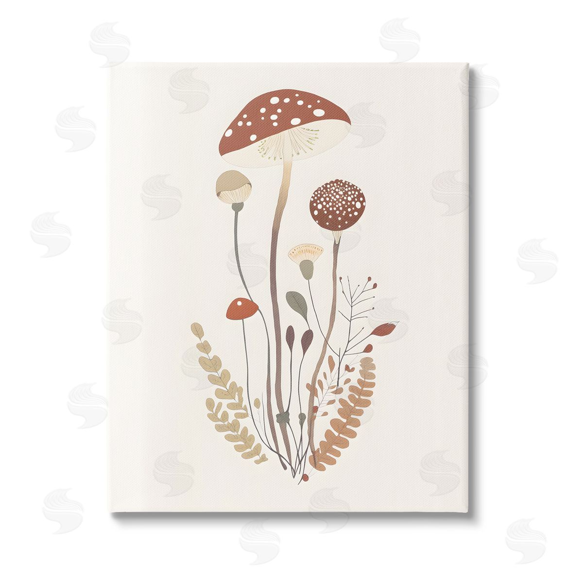 Petal Prints Design Mushrooms & Fern Sprigs Stretched Canvas Wall Art Print