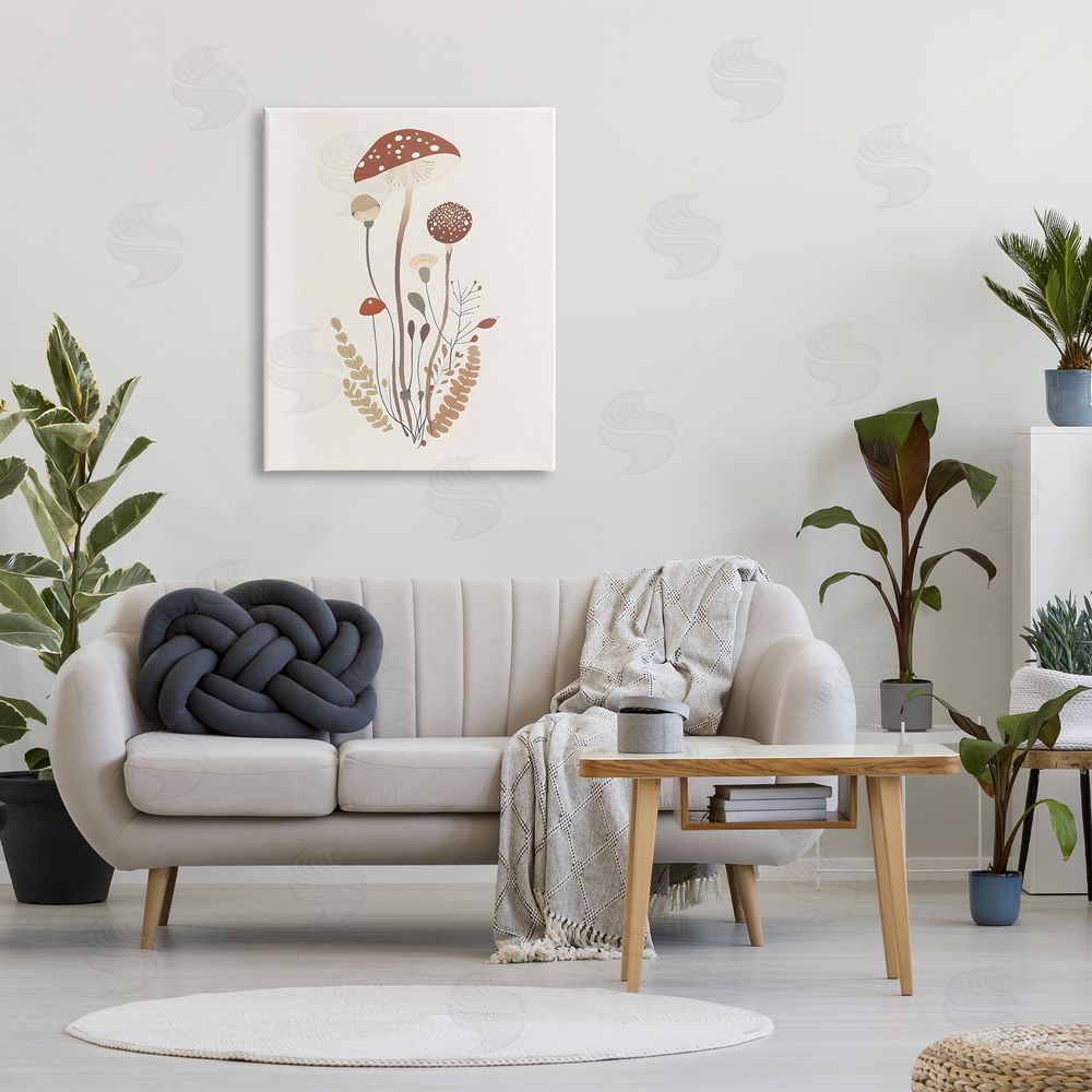 Petal Prints Design Mushrooms & Fern Sprigs Canvas Wall Art Print in Room