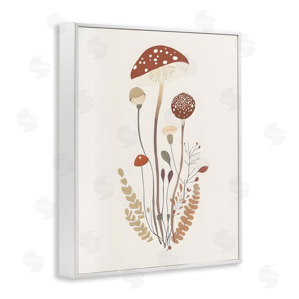 Petal Prints Design Mushrooms & Fern Sprigs White Framed Giclee Wall Art Print