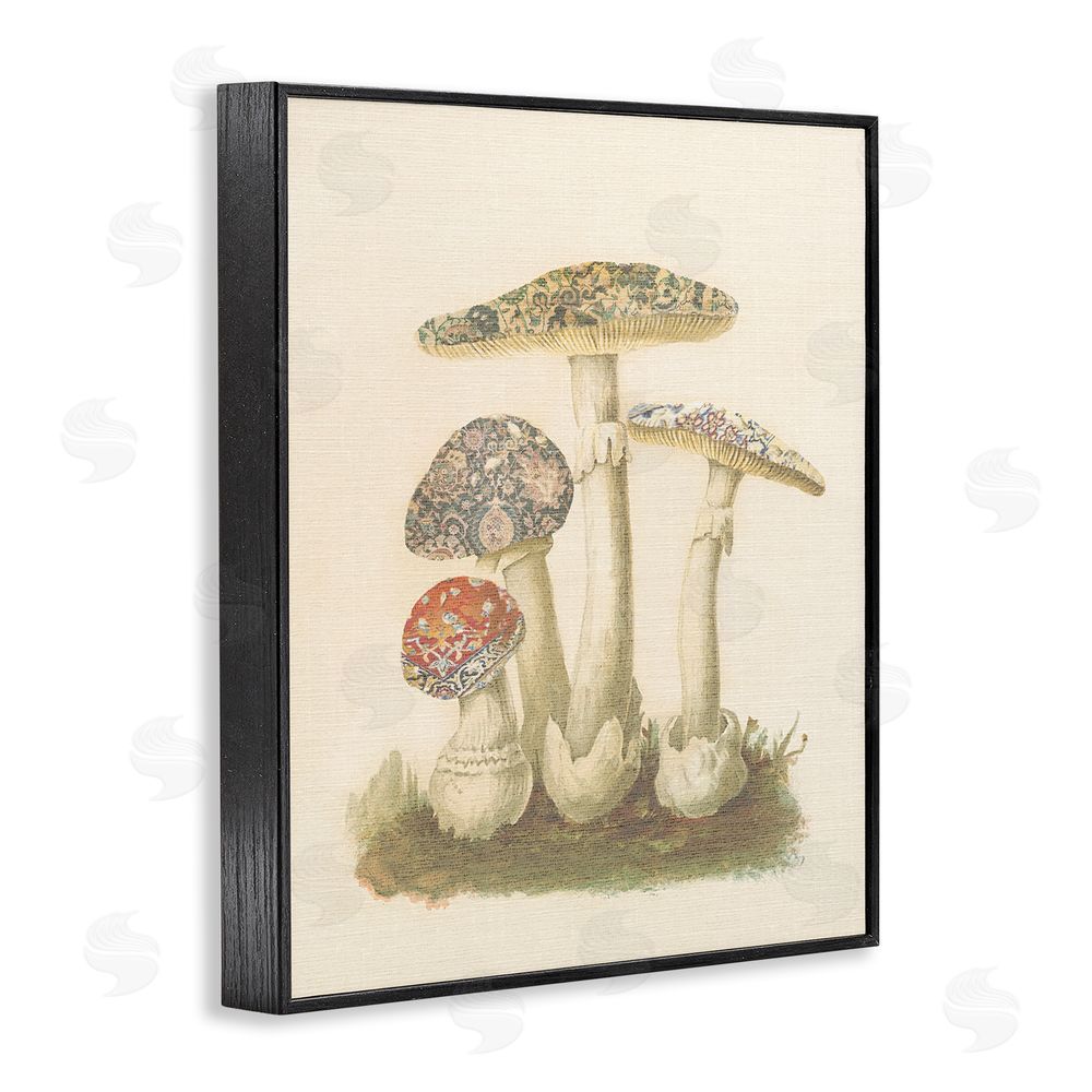 Stupell Studio Vintage Patterned Mushrooms Black Framed Giclee Wall Art Print