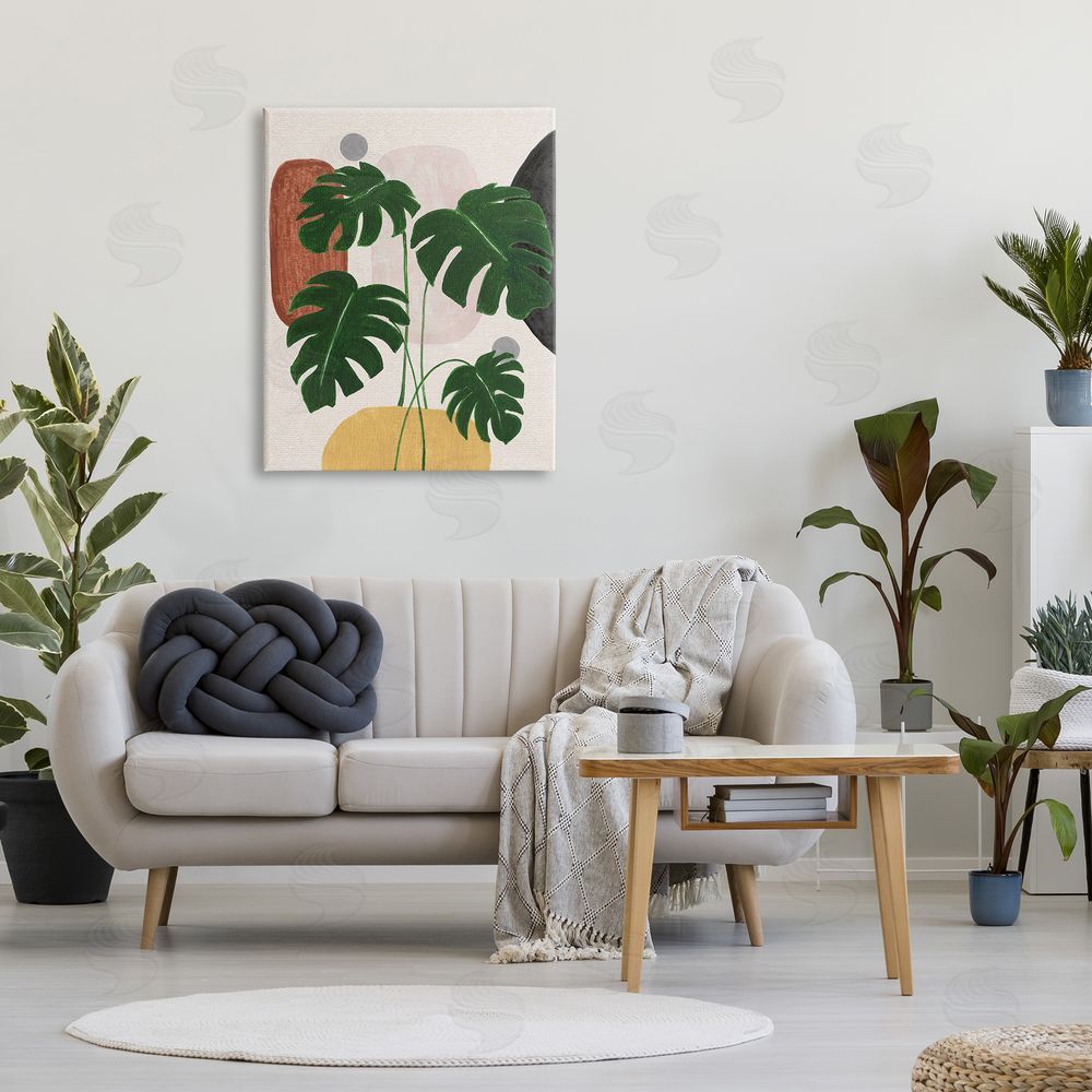 Janet Tava Boho Monstera with Shapes Canvas Wall Art Print in Room