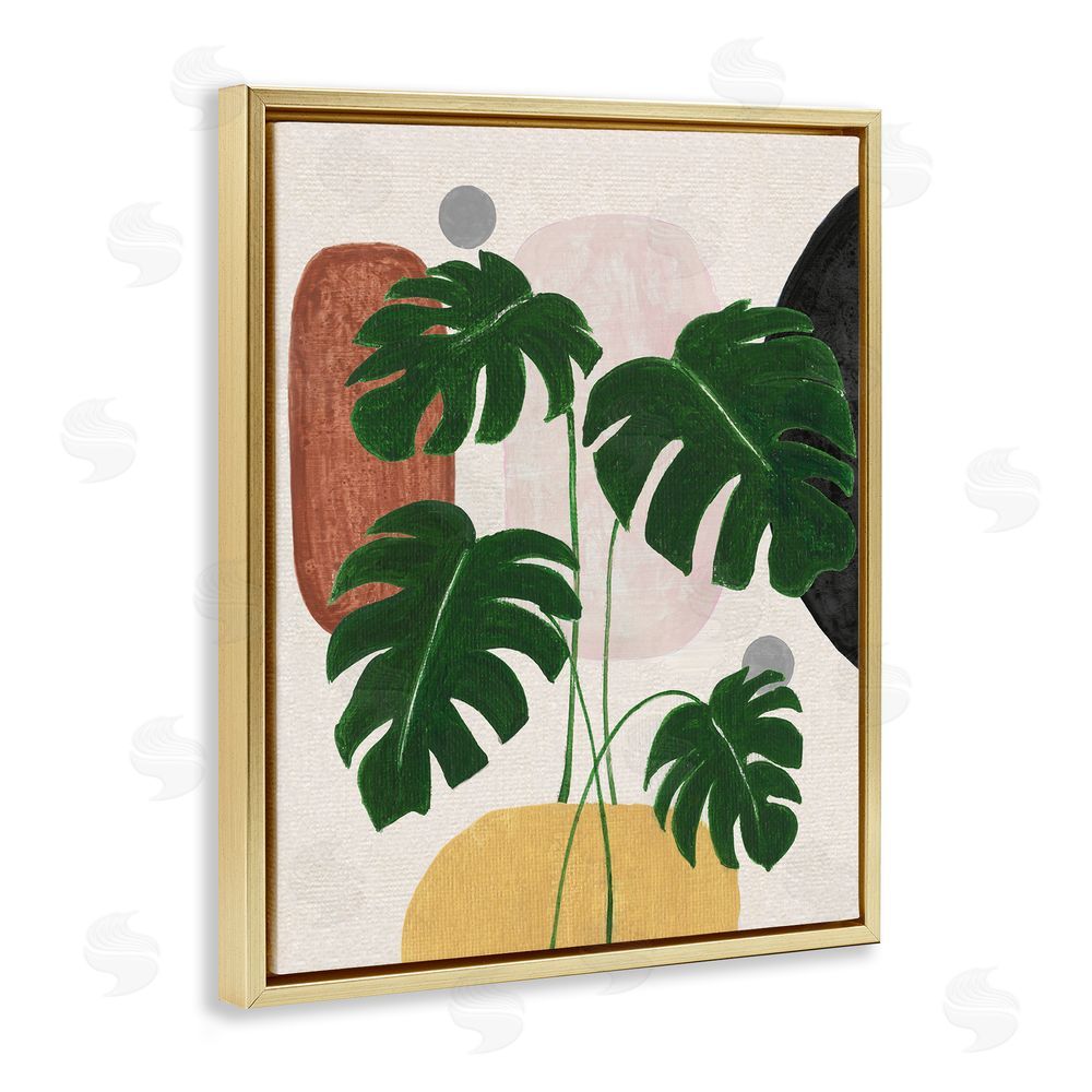 Janet Tava Boho Monstera with Shapes Gold Floating Frame Canvas Wall Art Print