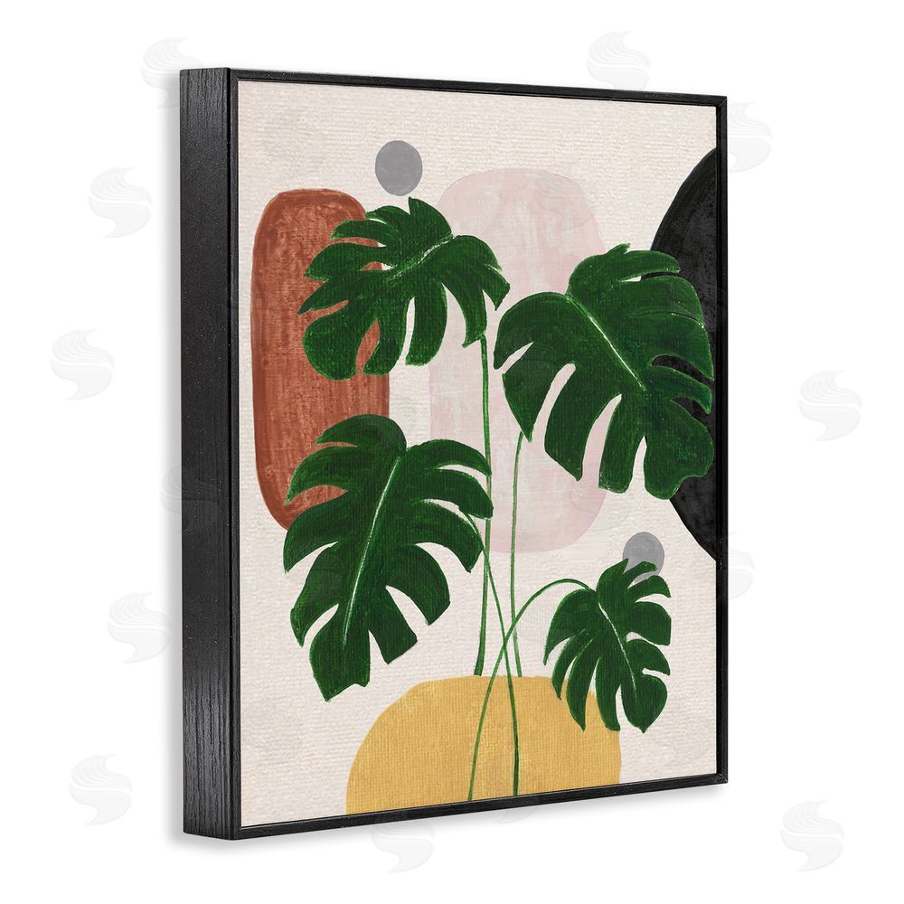 Janet Tava Boho Monstera with Shapes Black Framed Giclee Wall Art Print