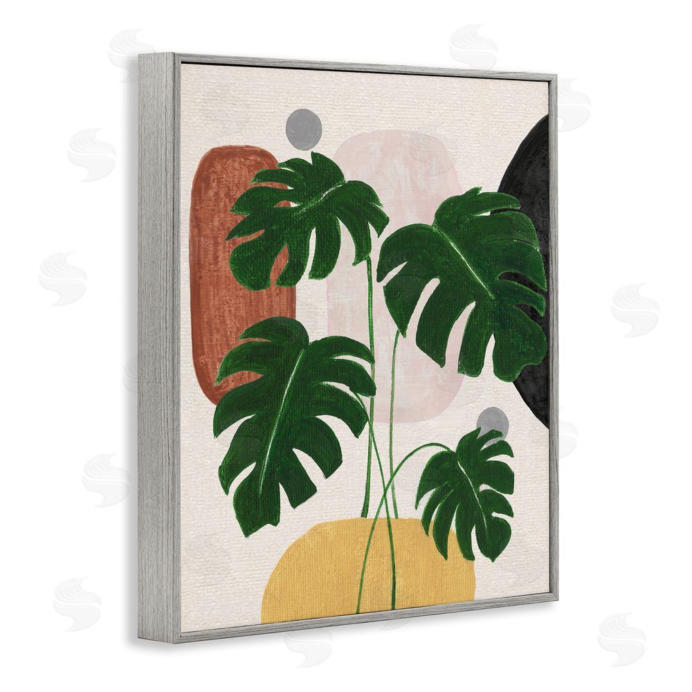Janet Tava Boho Monstera with Shapes Gray Framed Giclee Wall Art Print