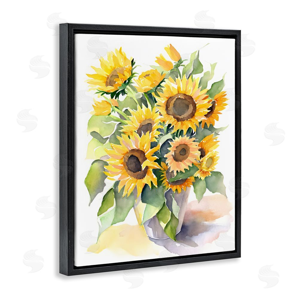 Petal Prints Design Modern Sunflowers on White Black Floating Frame Canvas Wall Art Print