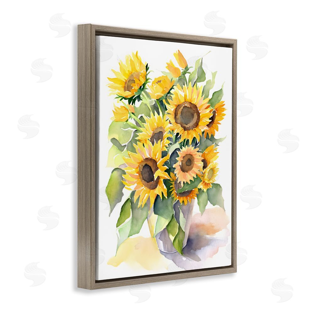 Petal Prints Design Modern Sunflowers on White Brown Floating Frame Canvas Wall Art Print