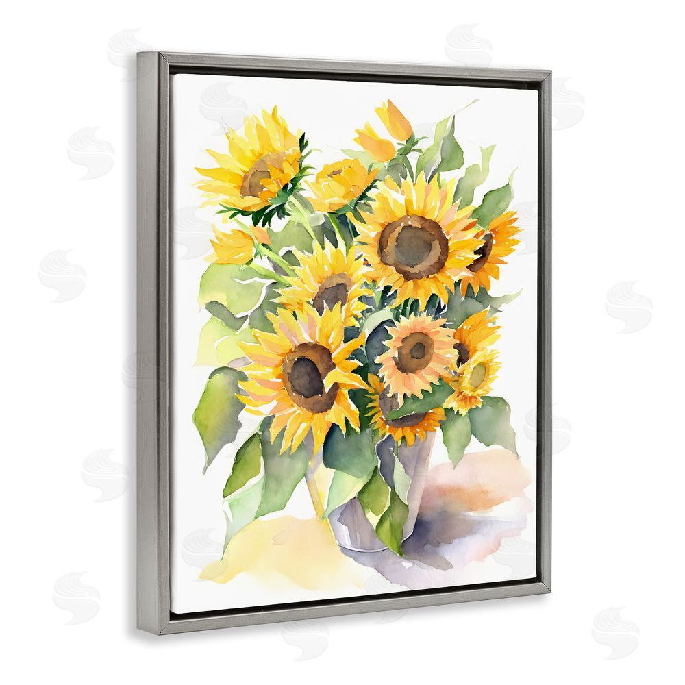 Petal Prints Design Modern Sunflowers on White Grey Floating Frame Canvas Wall Art Print