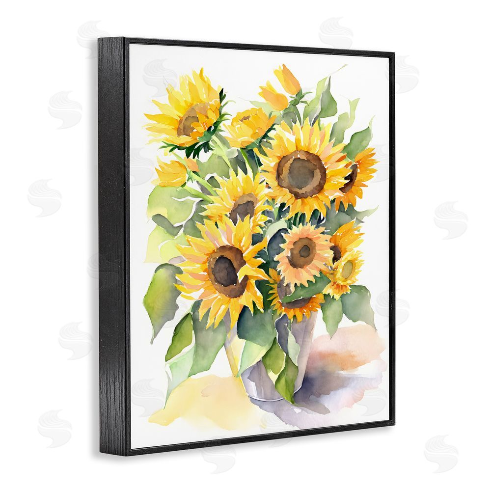 Petal Prints Design Modern Sunflowers on White Black Framed Giclee Wall Art Print