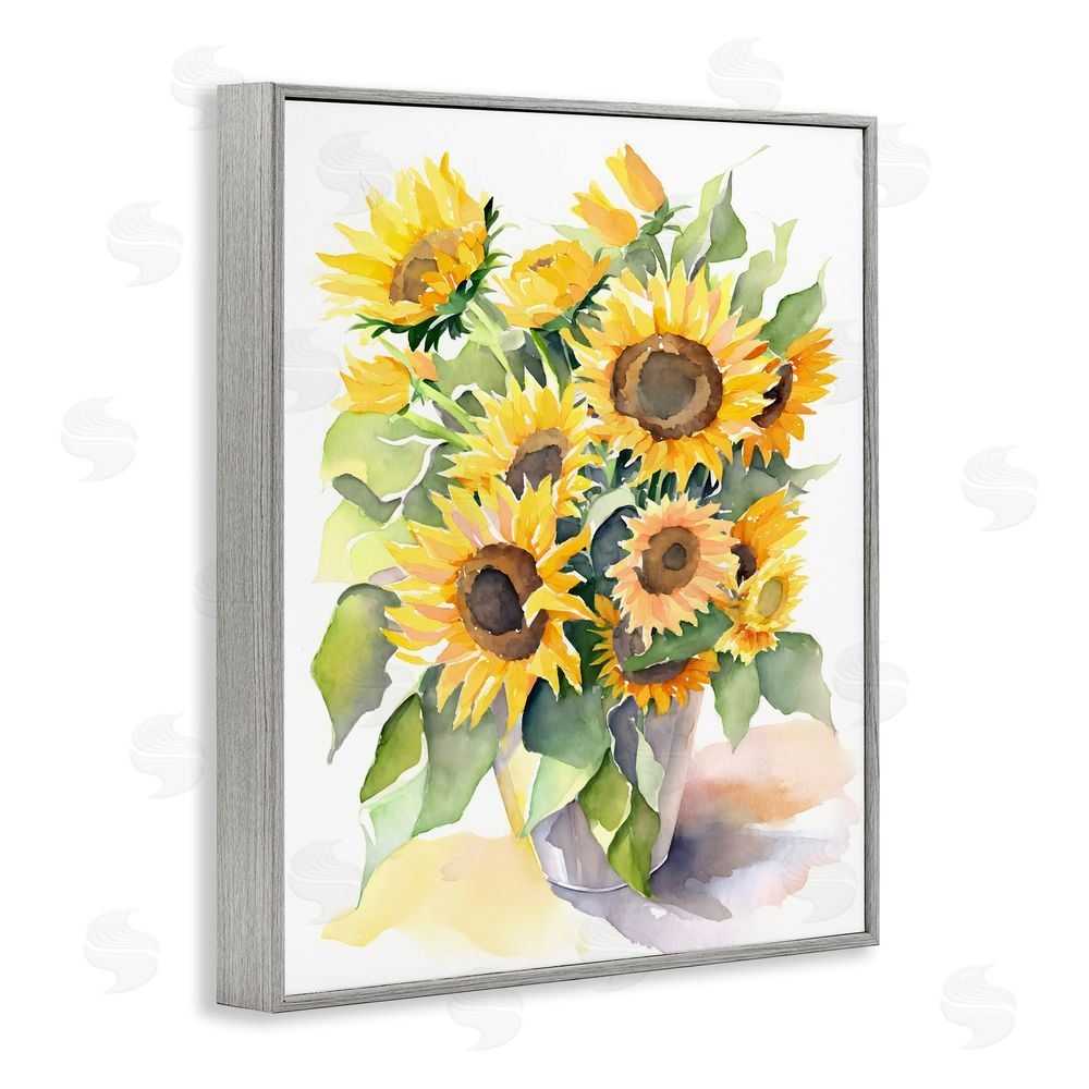 Petal Prints Design Modern Sunflowers on White Gray Framed Giclee Wall Art Print