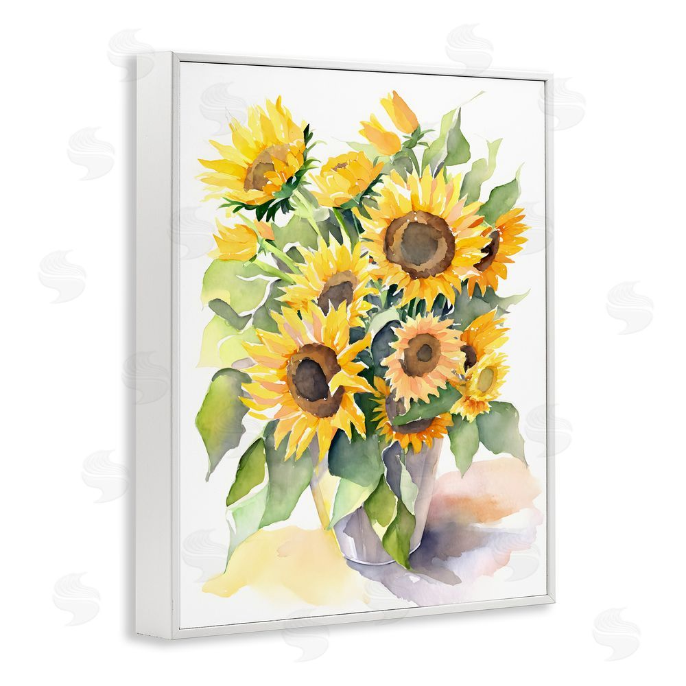 Petal Prints Design Modern Sunflowers on White White Framed Giclee Wall Art Print