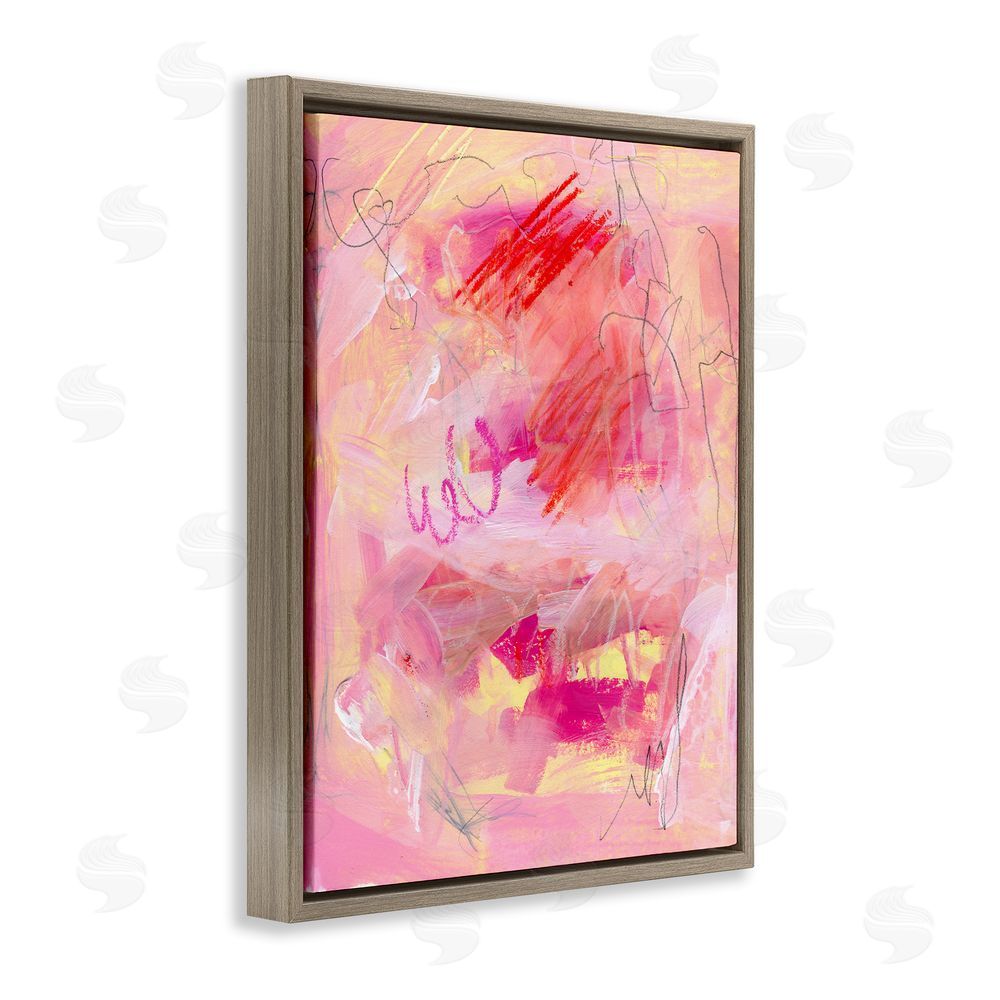 Jennifer Paxton Parker Pink Chaotic Scribble Brown Floating Frame Canvas Wall Art Print