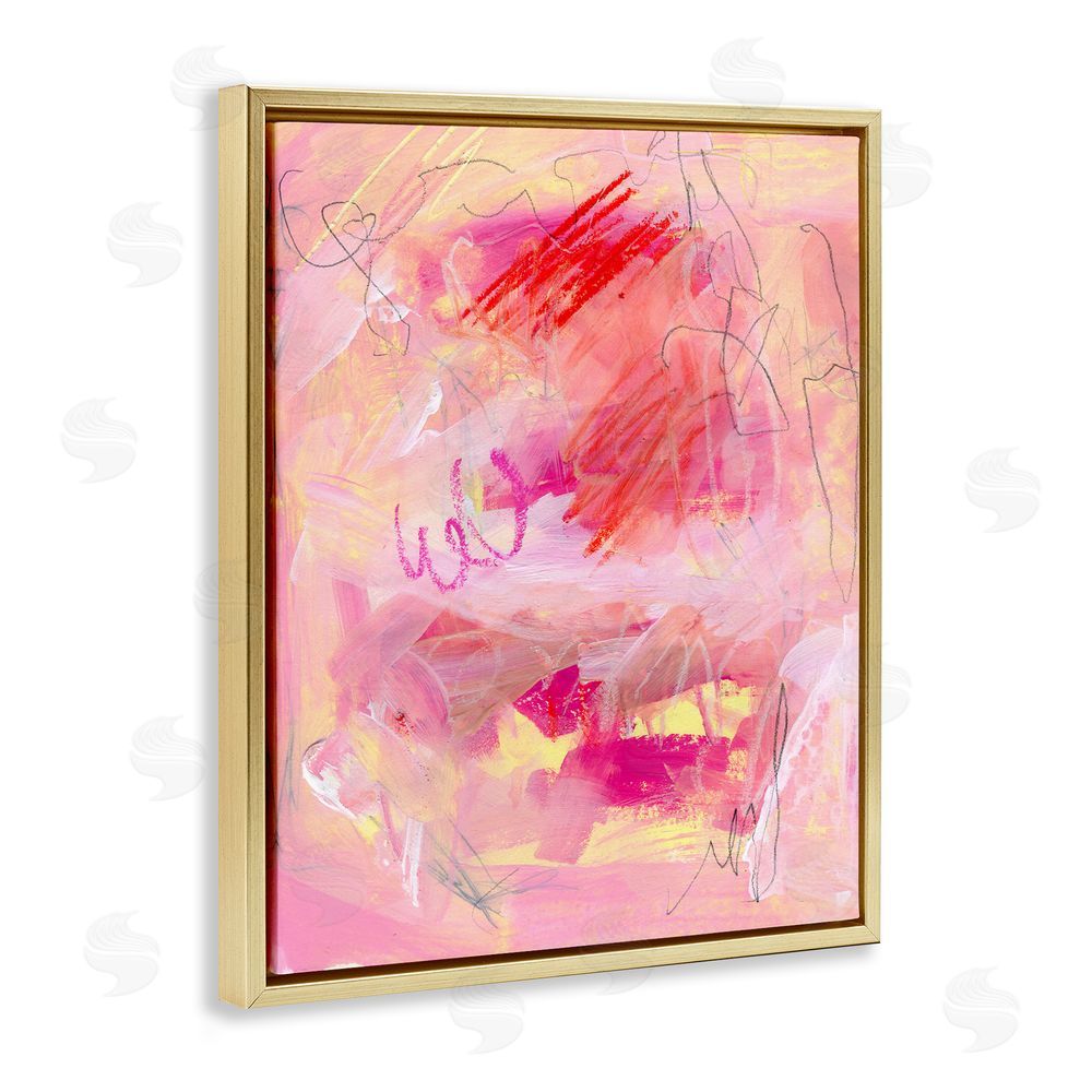 Jennifer Paxton Parker Pink Chaotic Scribble Gold Floating Frame Canvas Wall Art Print