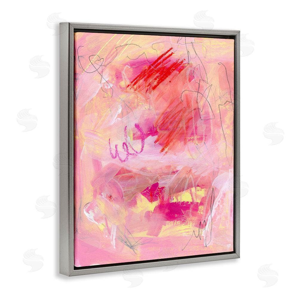 Jennifer Paxton Parker Pink Chaotic Scribble Grey Floating Frame Canvas Wall Art Print