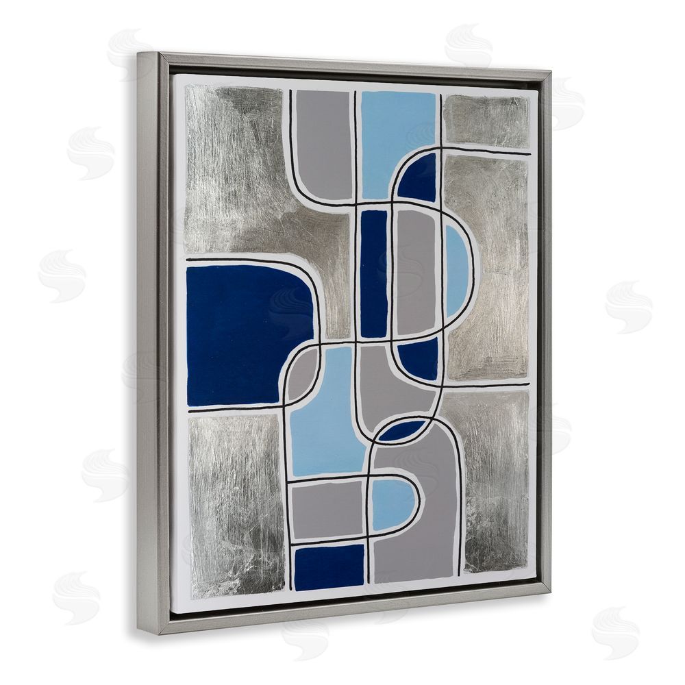 Michael Willett Alternating Centric Shapes Grey Floating Frame Canvas Wall Art Print