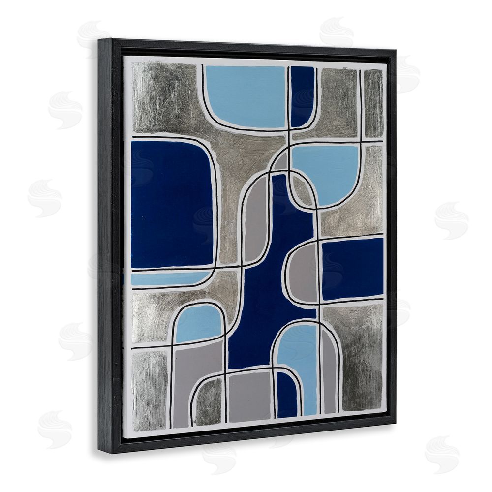 Michael Willett Blue Asymmetrical Pattern Black Floating Frame Canvas Wall Art Print