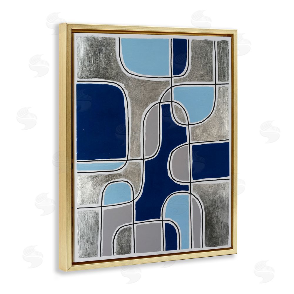 Michael Willett Blue Asymmetrical Pattern Gold Floating Frame Canvas Wall Art Print