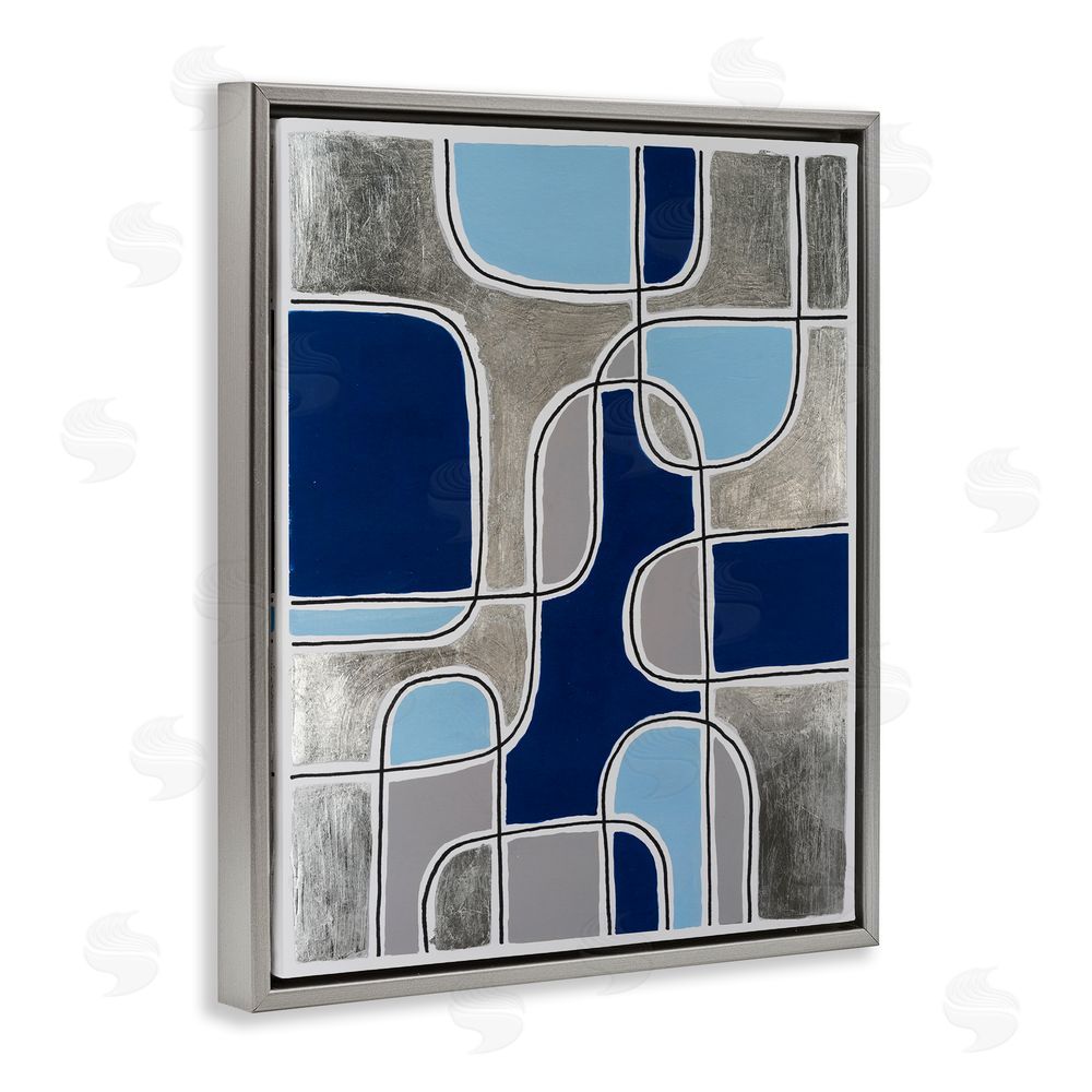 Michael Willett Blue Asymmetrical Pattern Grey Floating Frame Canvas Wall Art Print