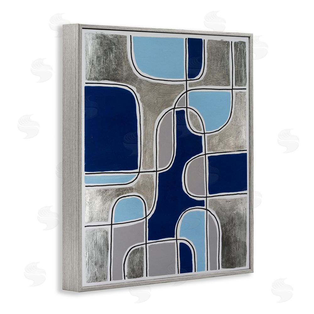 Michael Willett Blue Asymmetrical Pattern Gray Framed Giclee Wall Art Print