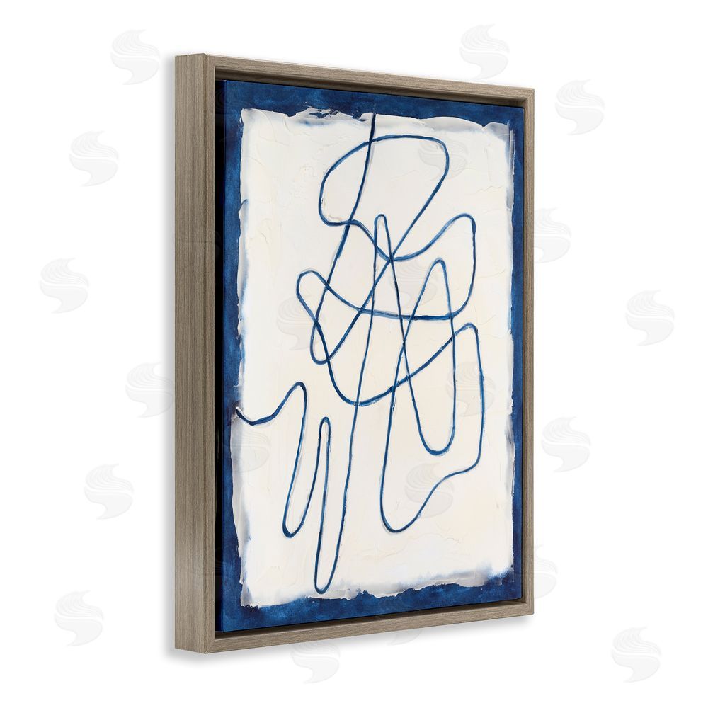 Michael Willett Blue Line Abstraction Brown Floating Frame Canvas Wall Art Print