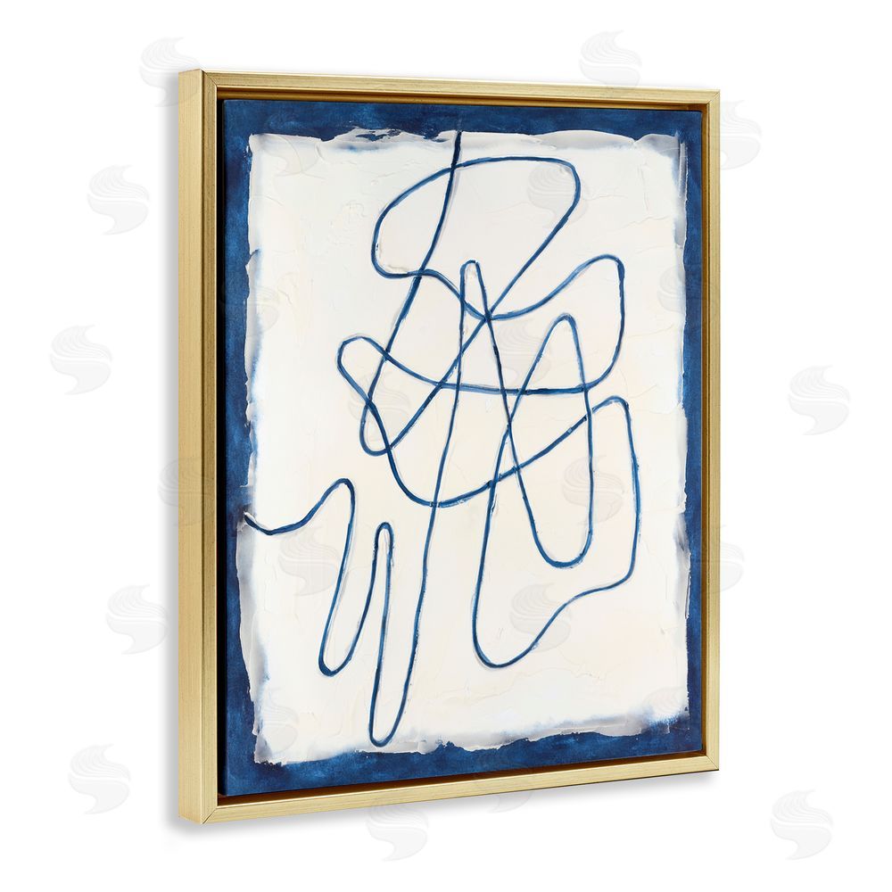 Michael Willett Blue Line Abstraction Gold Floating Frame Canvas Wall Art Print