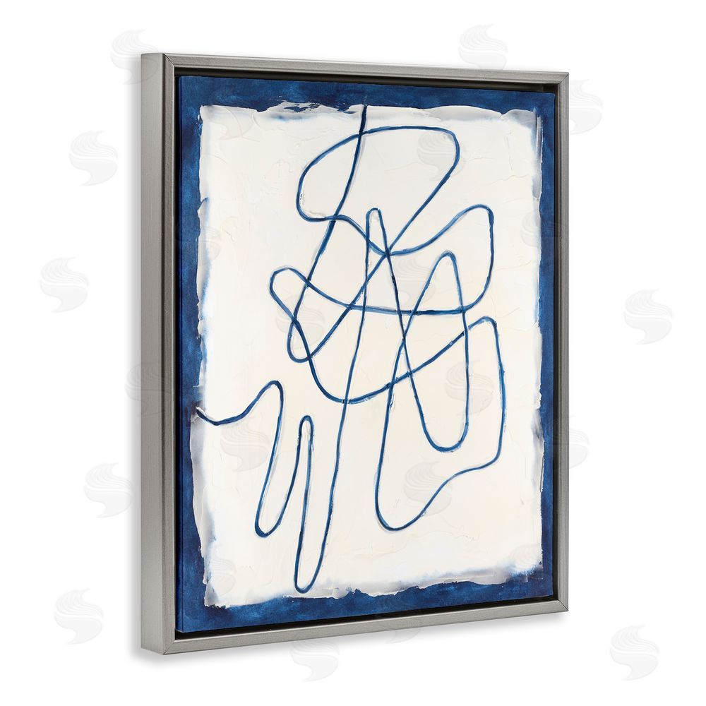 Michael Willett Blue Line Abstraction Grey Floating Frame Canvas Wall Art Print
