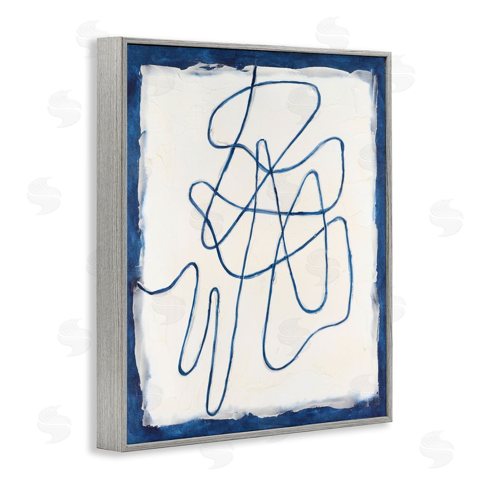 Michael Willett Blue Line Abstraction Gray Framed Giclee Wall Art Print