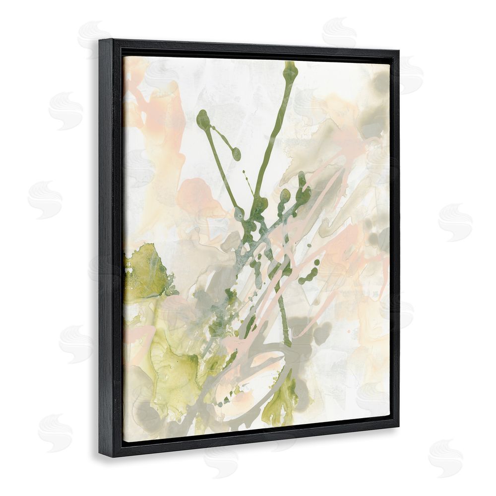 June Erica Vess Green Abstract Splatter Black Floating Frame Canvas Wall Art Print