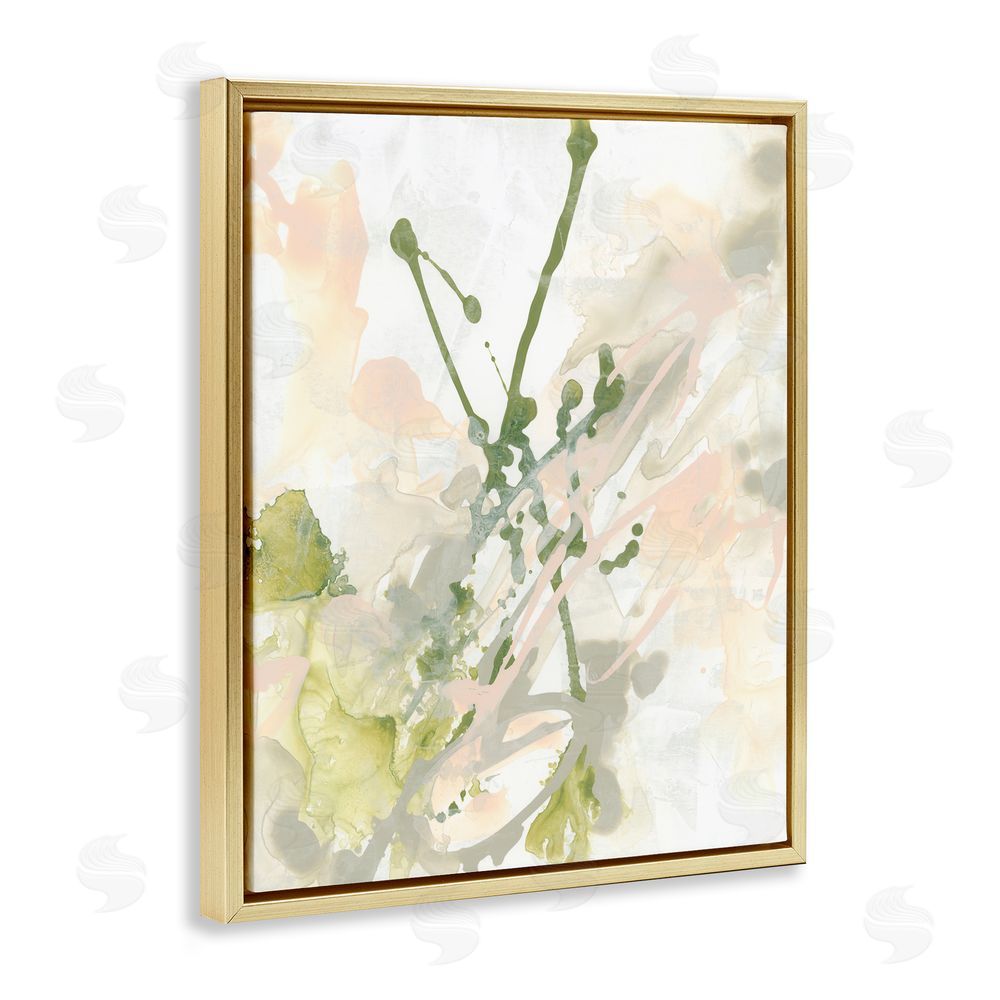 June Erica Vess Green Abstract Splatter Gold Floating Frame Canvas Wall Art Print