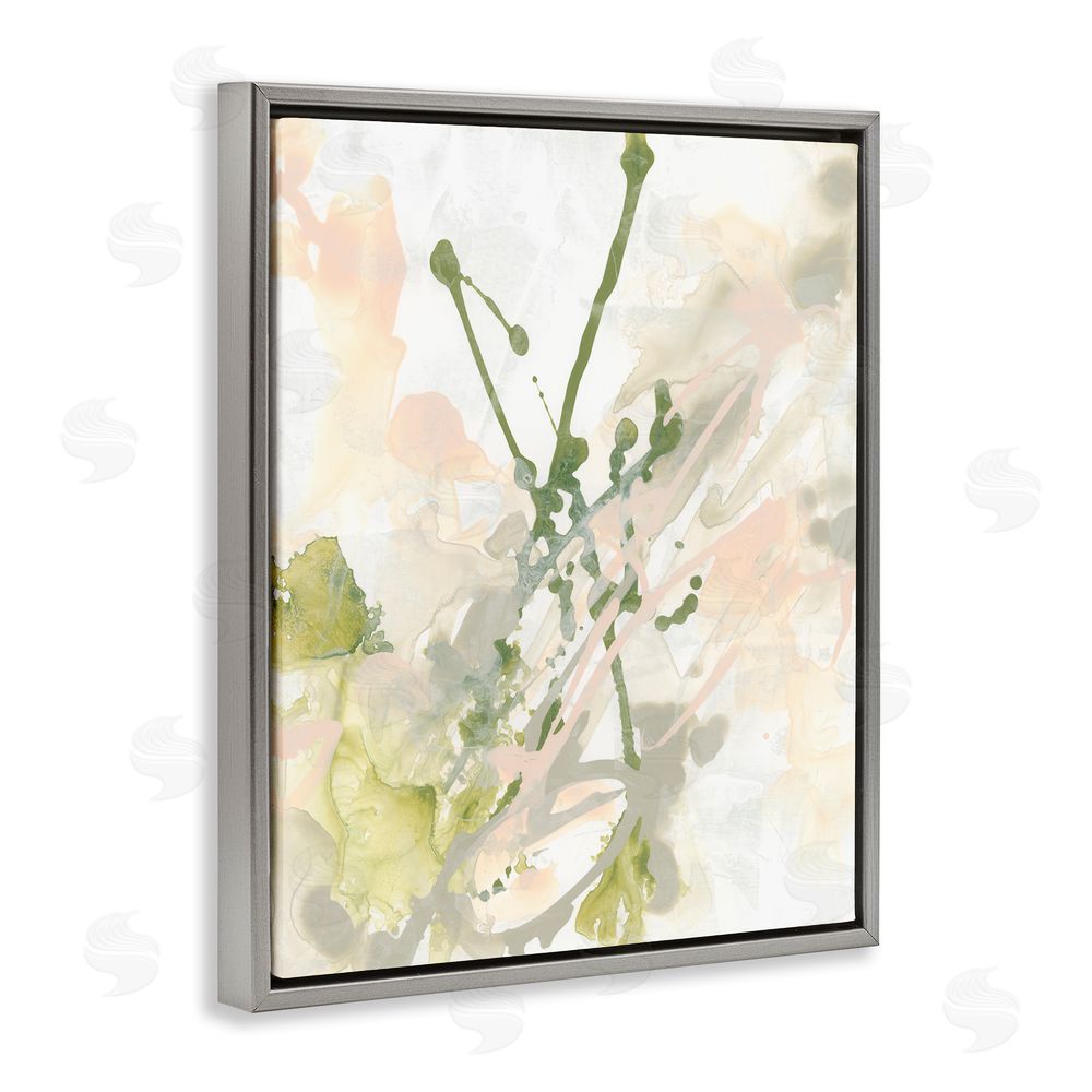 June Erica Vess Green Abstract Splatter Grey Floating Frame Canvas Wall Art Print