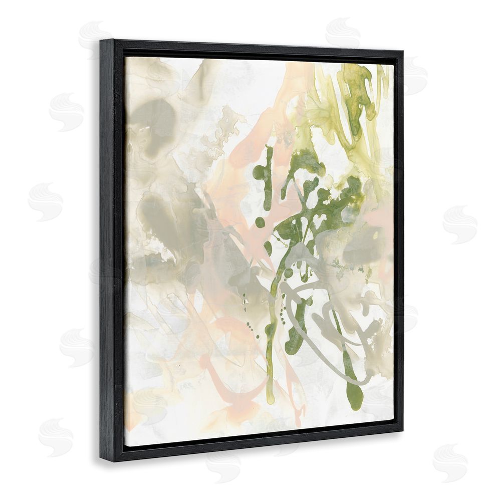 June Erica Vess Abstract Green & Beige Black Floating Frame Canvas Wall Art Print