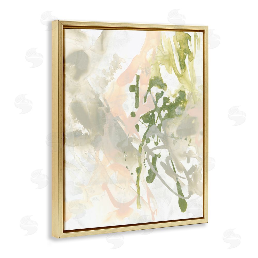 June Erica Vess Abstract Green & Beige Gold Floating Frame Canvas Wall Art Print