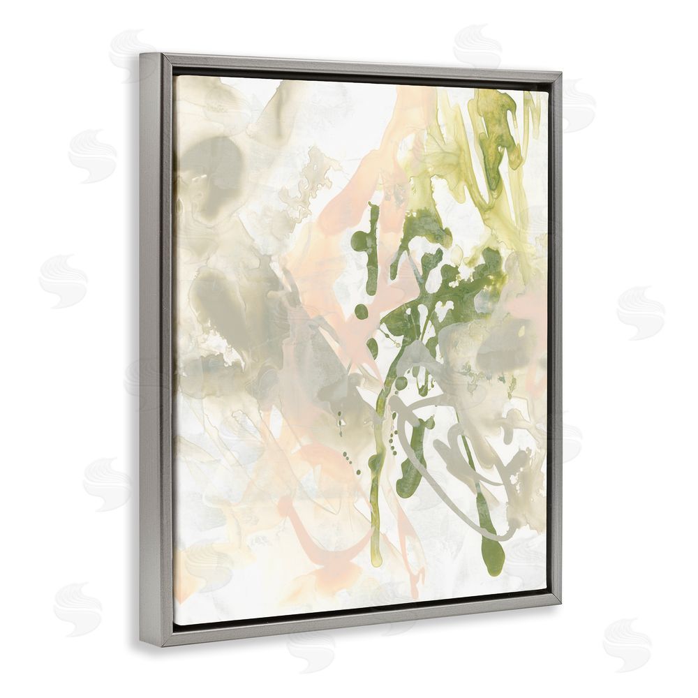 June Erica Vess Abstract Green & Beige Grey Floating Frame Canvas Wall Art Print