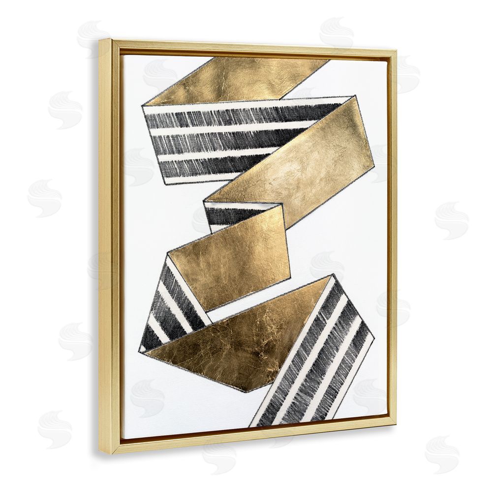 Vanna Lam Alternating Striped Ribbon Gold Floating Frame Canvas Wall Art Print