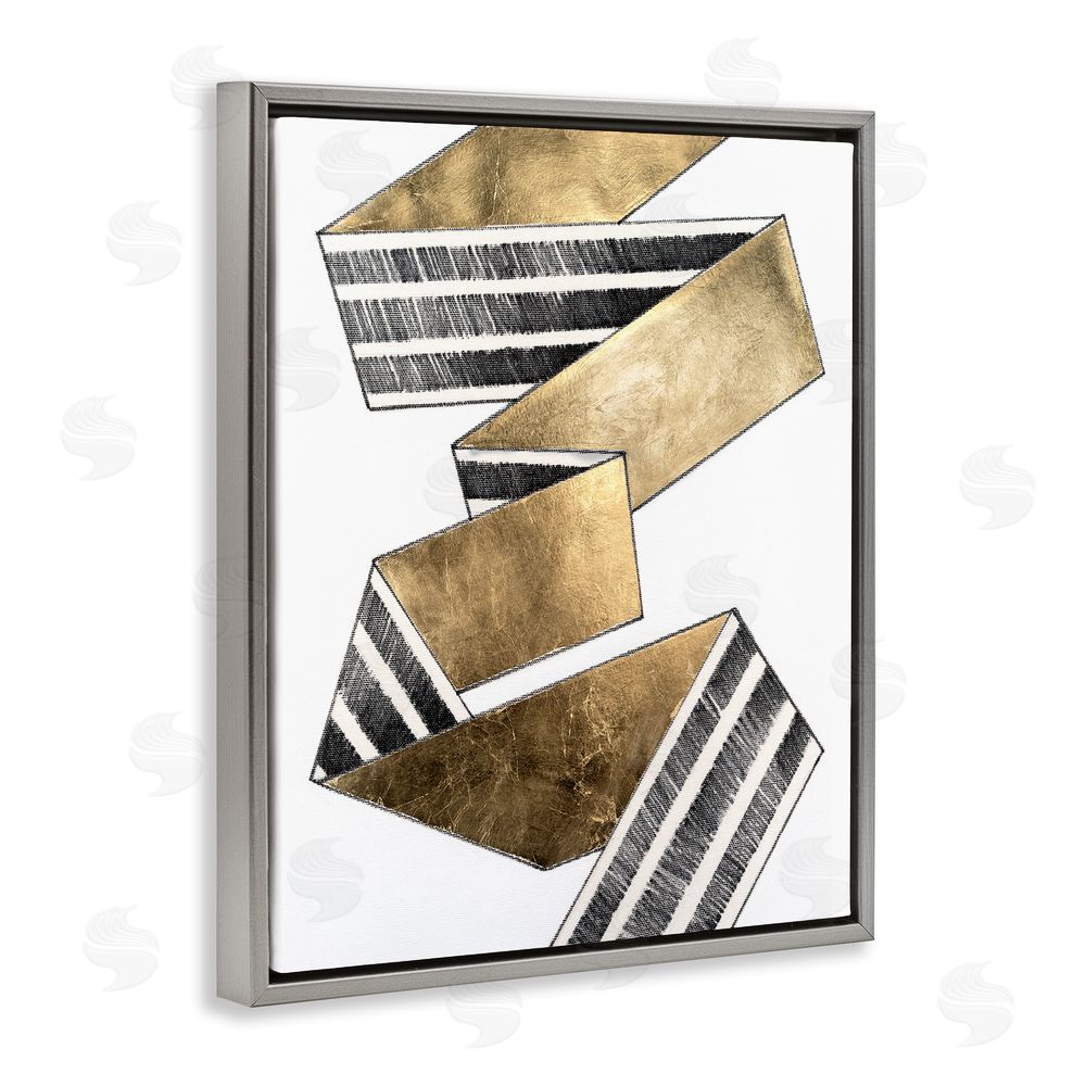Vanna Lam Alternating Striped Ribbon Grey Floating Frame Canvas Wall Art Print