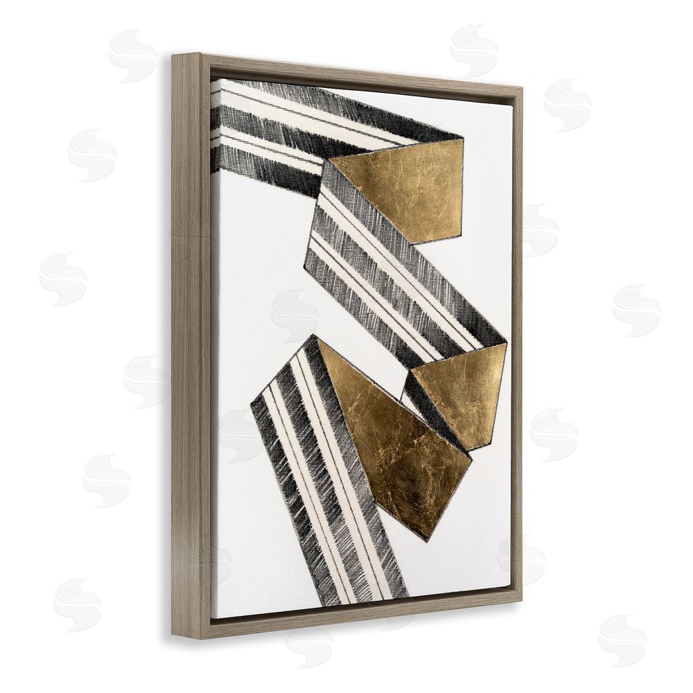 Vanna Lam Alternating Geometric Ribbon Brown Floating Frame Canvas Wall Art Print
