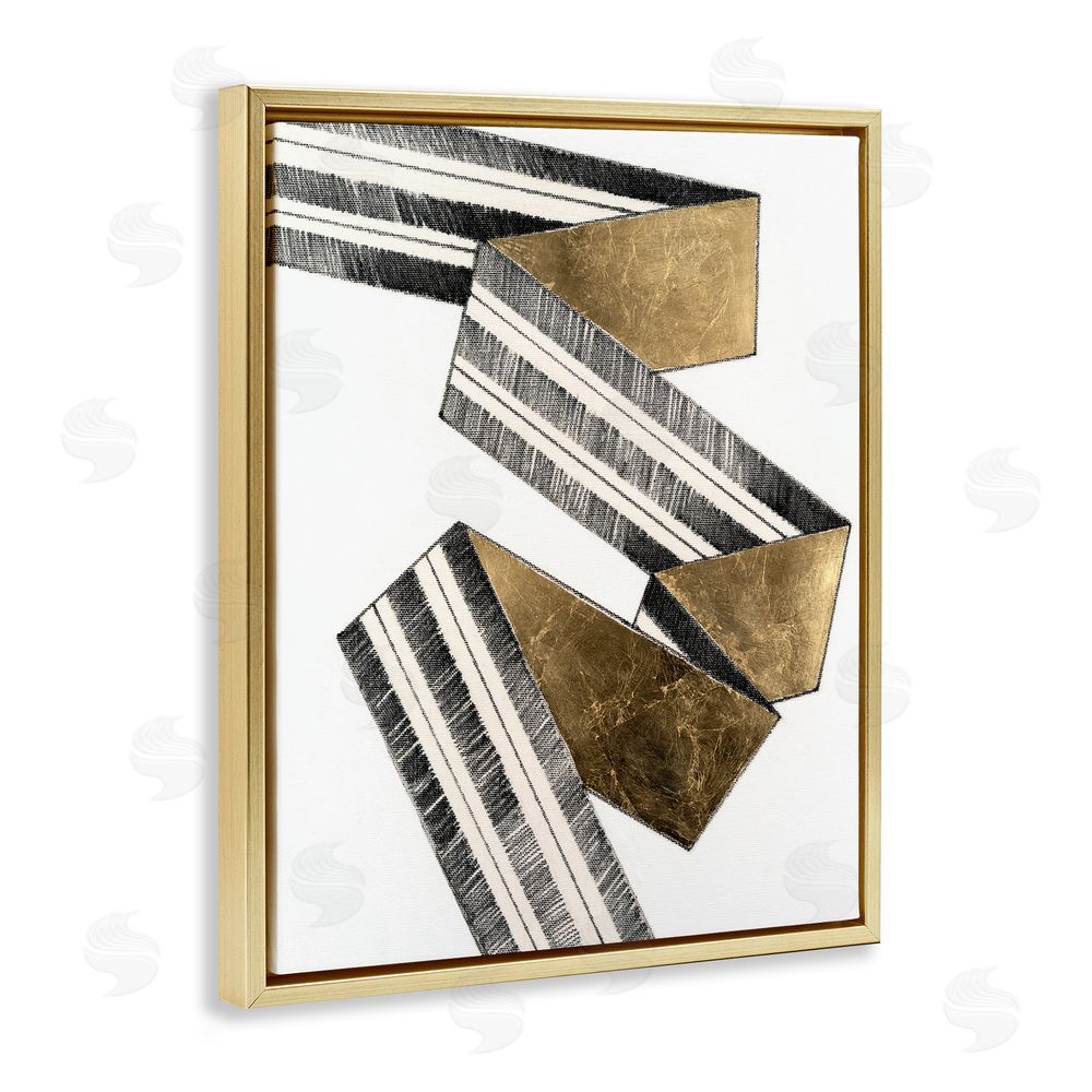 Vanna Lam Alternating Geometric Ribbon Gold Floating Frame Canvas Wall Art Print