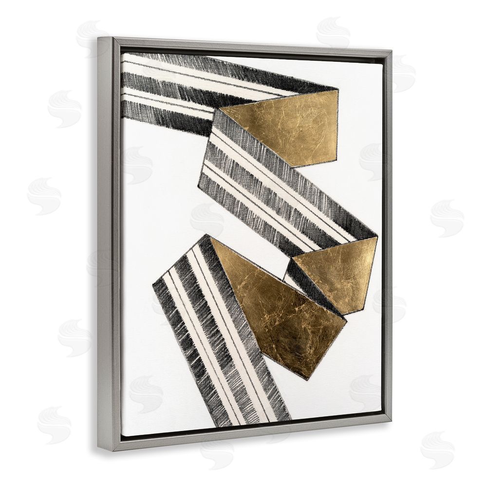 Vanna Lam Alternating Geometric Ribbon Grey Floating Frame Canvas Wall Art Print