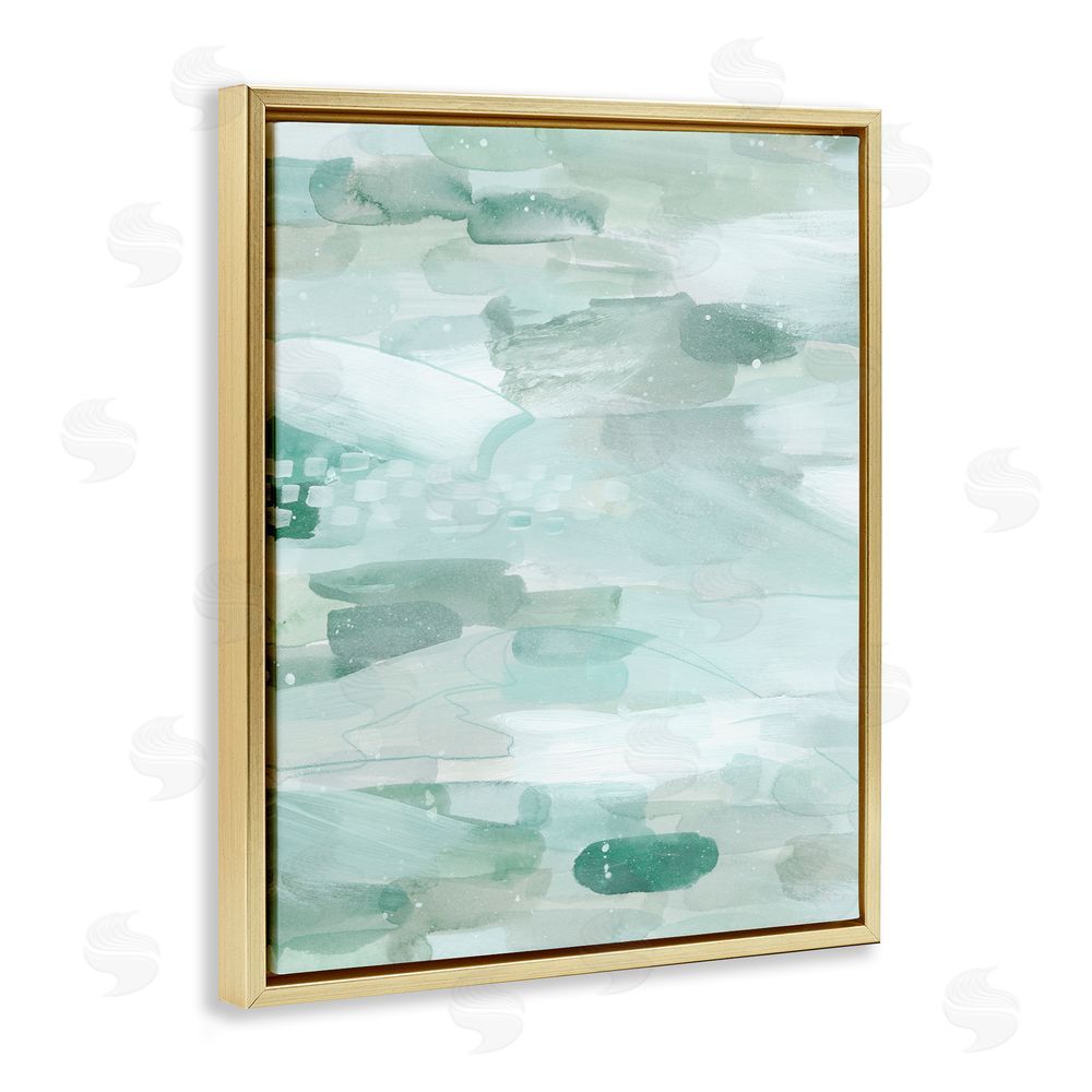 Grace Popp Horizontal Green Strokes Gold Floating Frame Canvas Wall Art Print