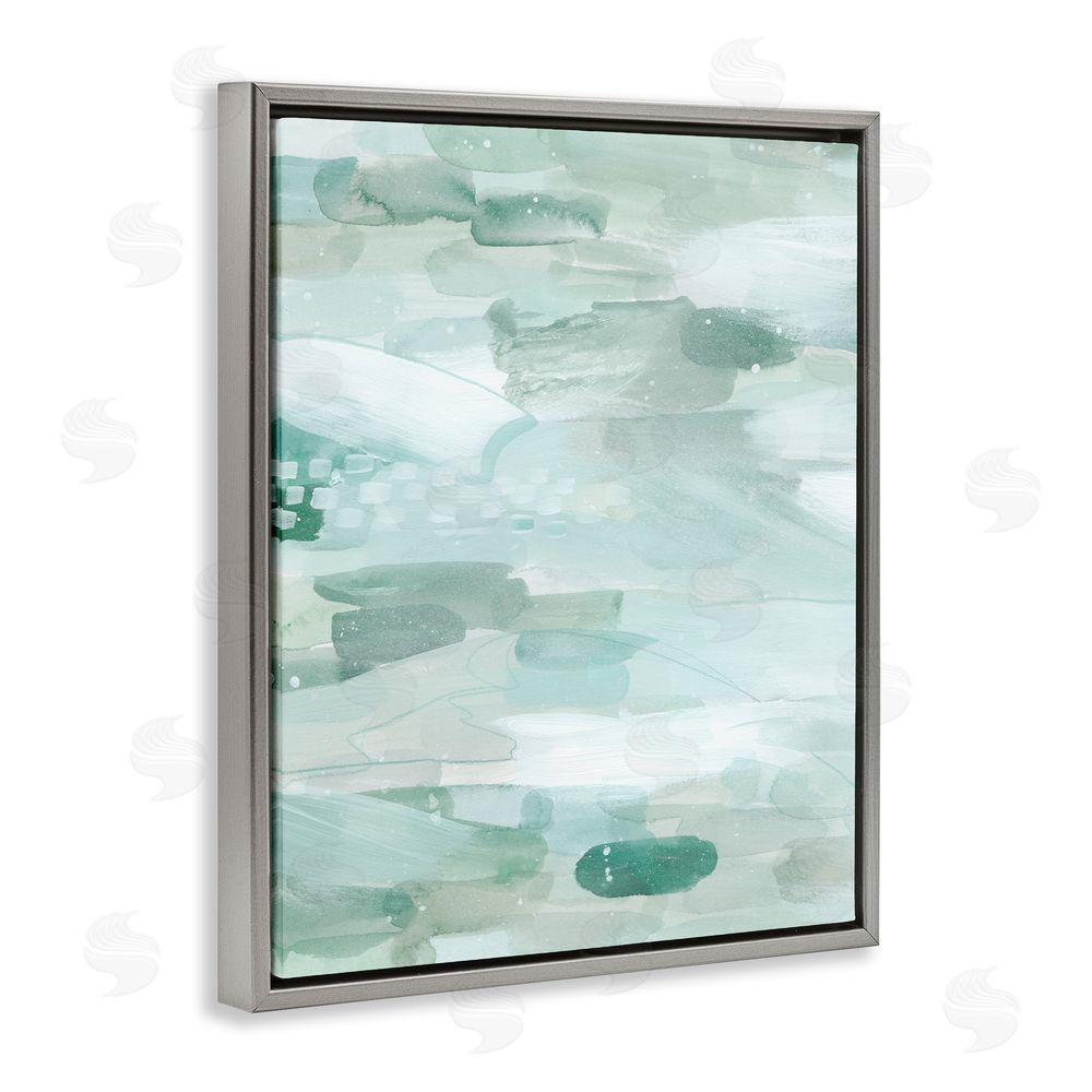 Grace Popp Horizontal Green Strokes Grey Floating Frame Canvas Wall Art Print