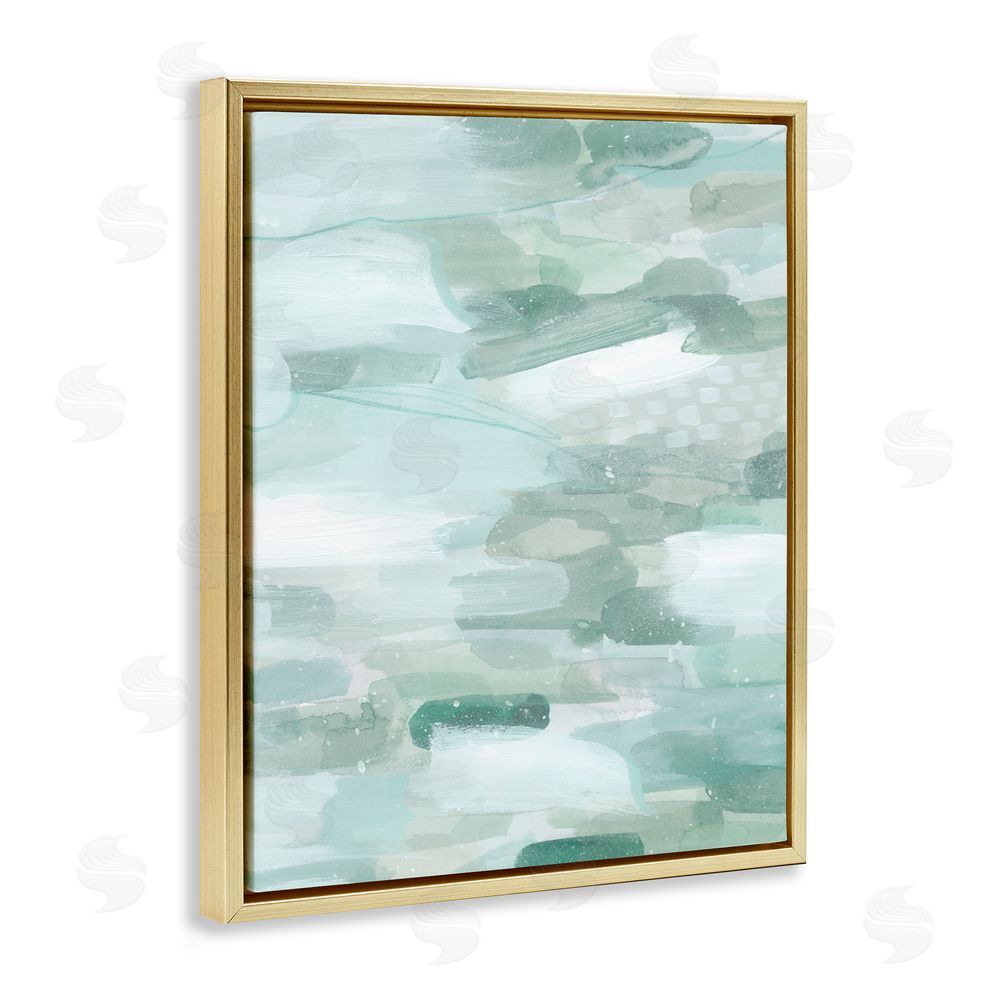 Grace Popp Green Brush Strokes Gold Floating Frame Canvas Wall Art Print