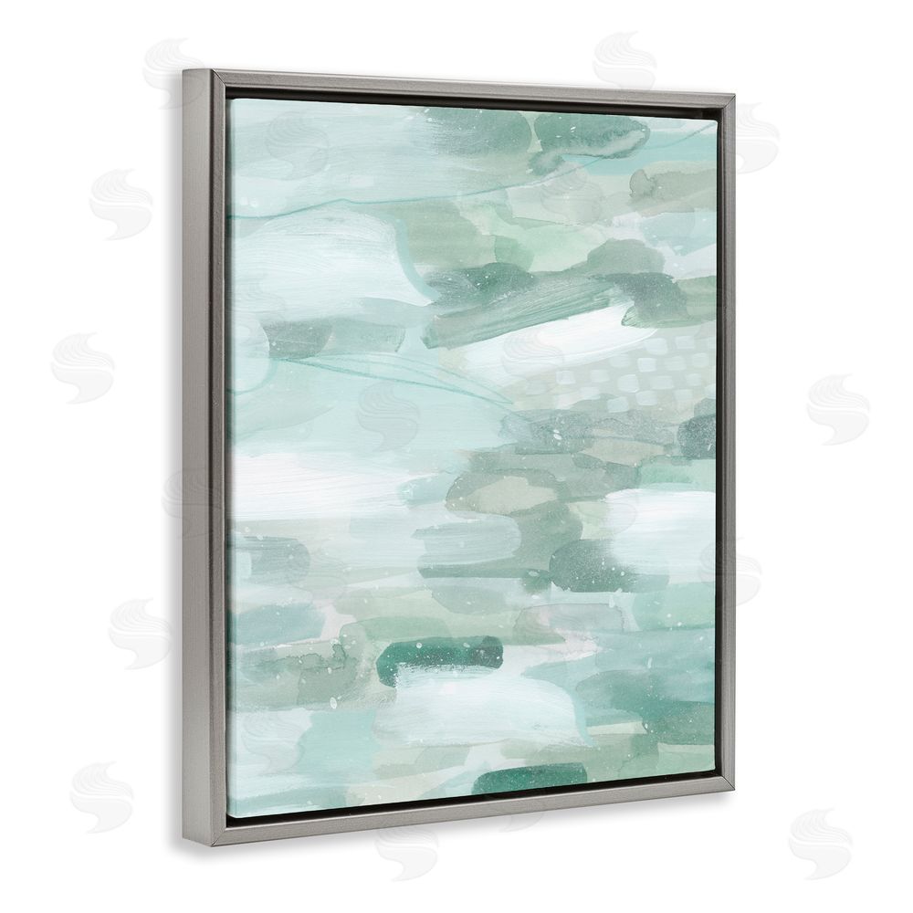 Grace Popp Green Brush Strokes Grey Floating Frame Canvas Wall Art Print