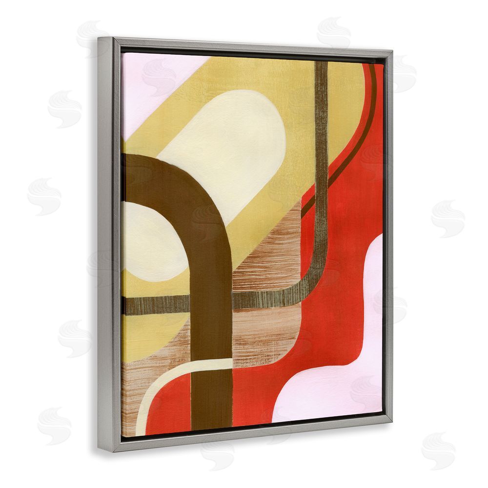 Grace Popp Wavy Retro Shapes Grey Floating Frame Canvas Wall Art Print
